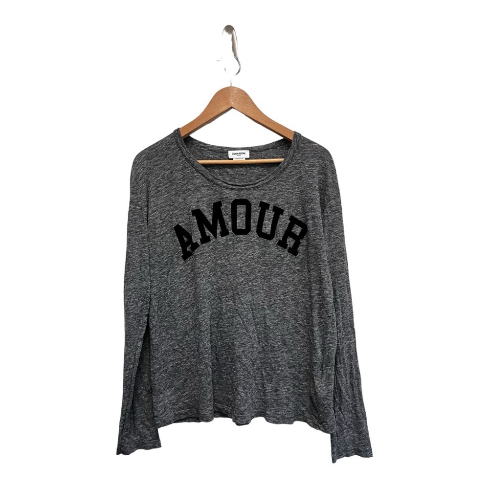 Zadig & Voltaire Willy Chine Gray Long Sleeve Tee Top Black Flocked Amour L